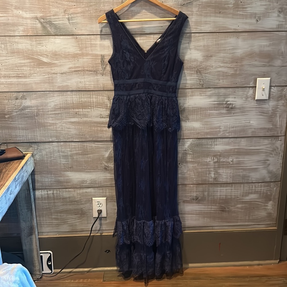 Parker Black Navy Blue Veronica Lace Tiered Sleeveless Maxi Gown sz 6 - Picture 3 of 13